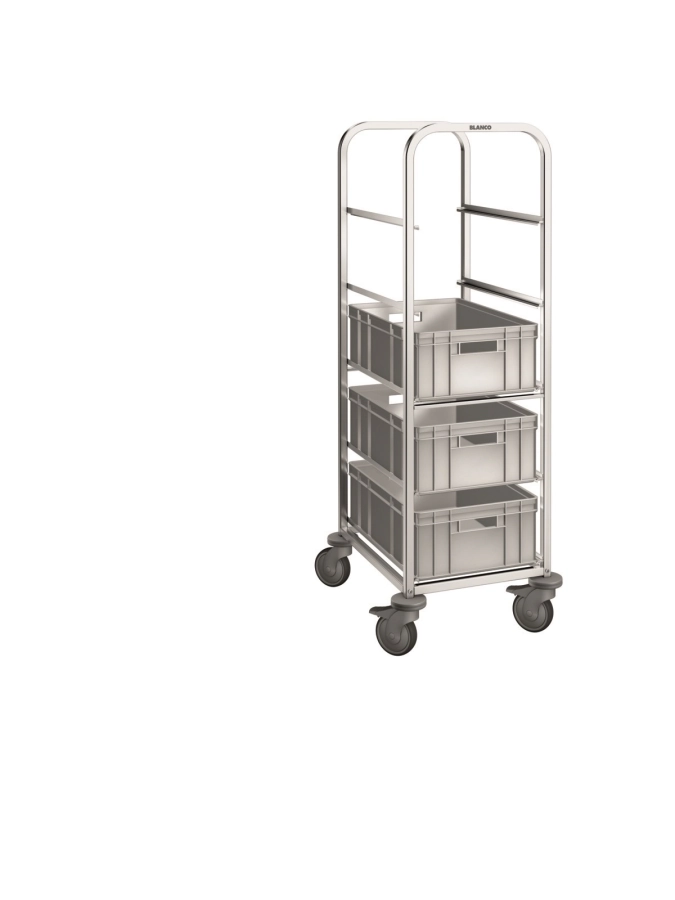 Regalwagen für Eurobehälter oder Backbleche Kunststoffrollen