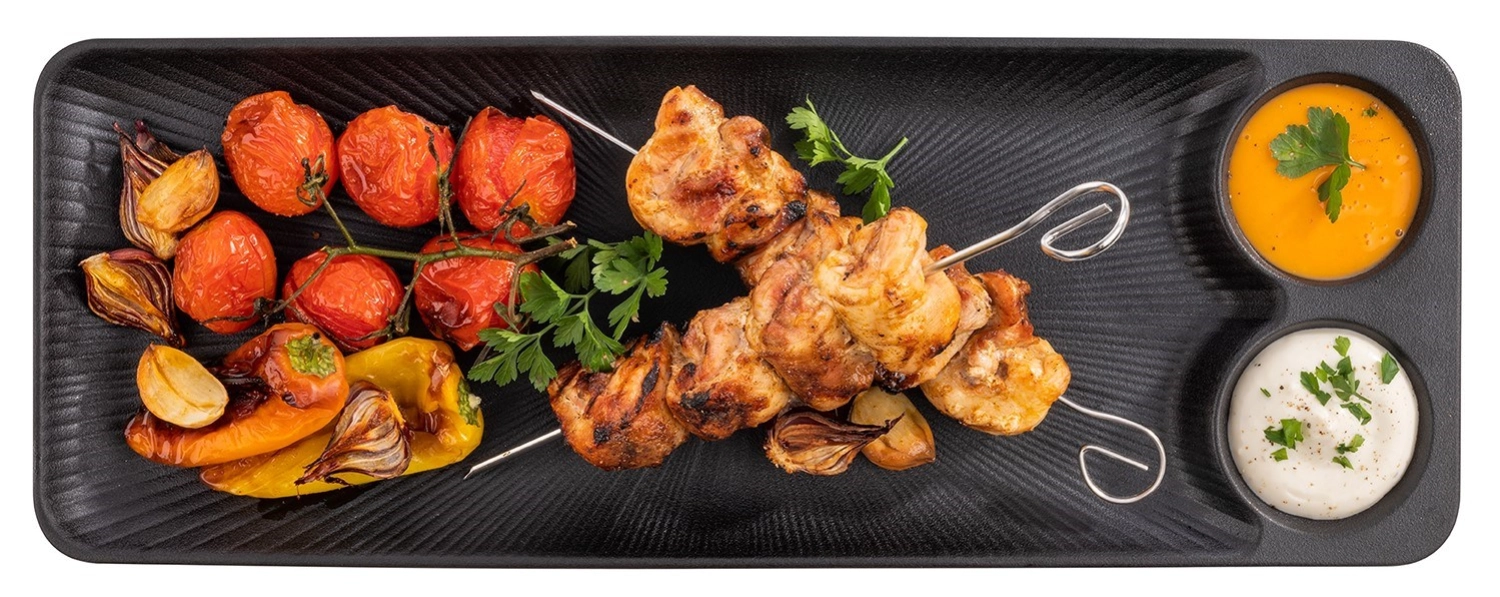 Plateau NERO 41x15cm incl. 2 cavités 30ml D : 6cm