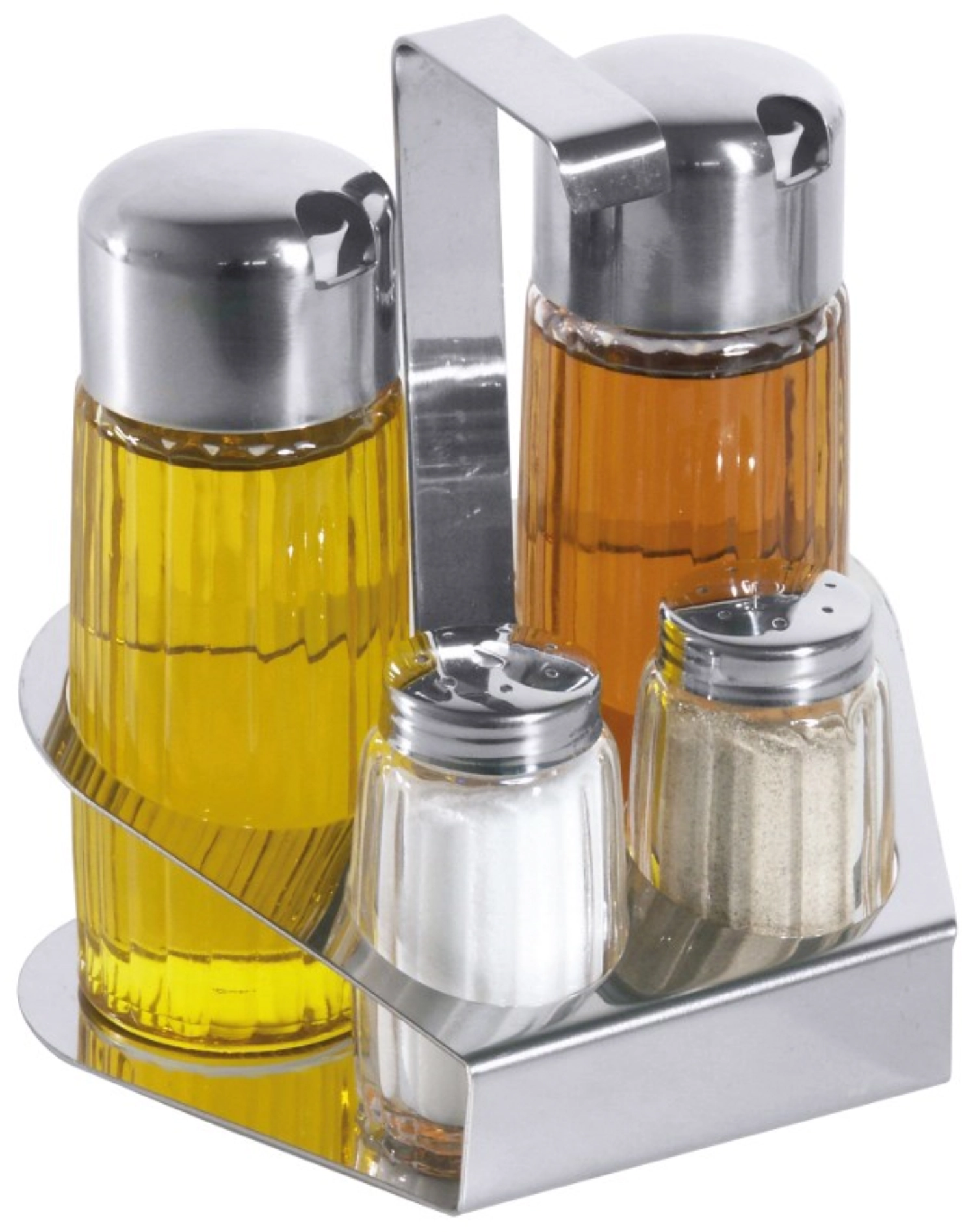 4tlg. Menage Salz u. Pfeffer, Essig u. Öl