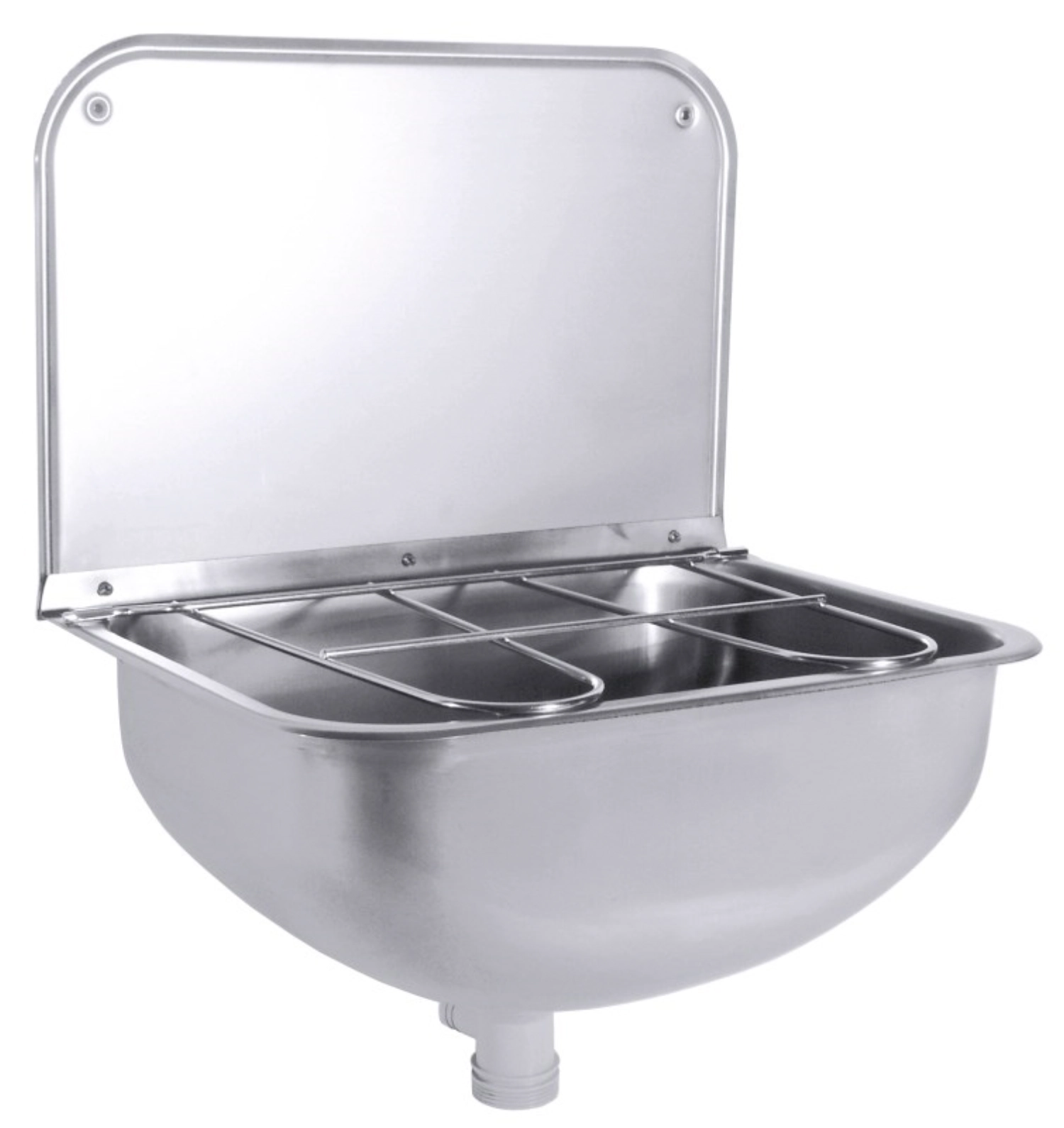 Évier avec grille de rejet avec soupape de fond, avec consol