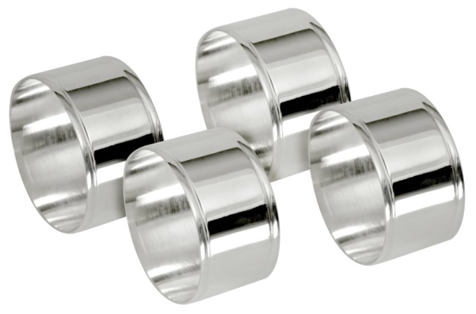 Rond de serviette argenté, forme ronde, set de 4 pièces