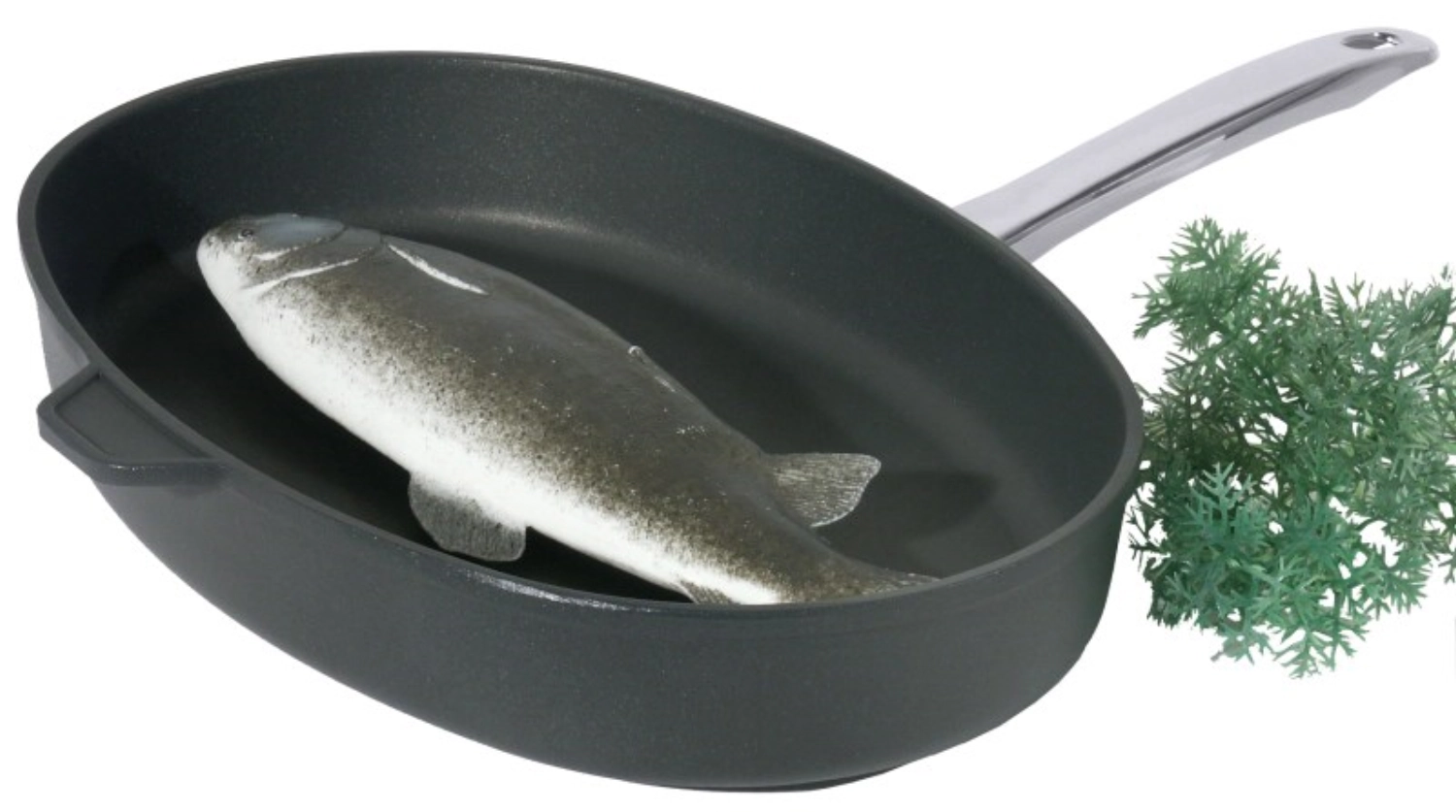 Poêle à poisson, fonte d'alu 38 x 26 x 6 cm, a. titane-alu