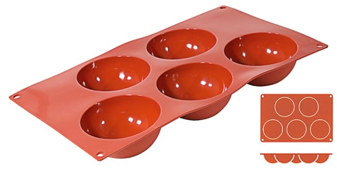 Tapis de cuisson silicone demi-sphère a. 5 moules, 8 cm