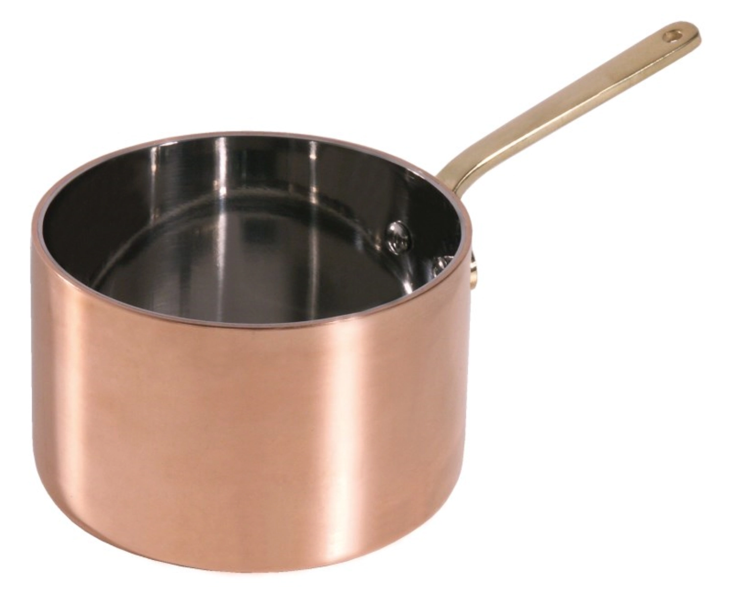 Casserole à manche 7 cm, profonde en cuivre/acier inoxydable