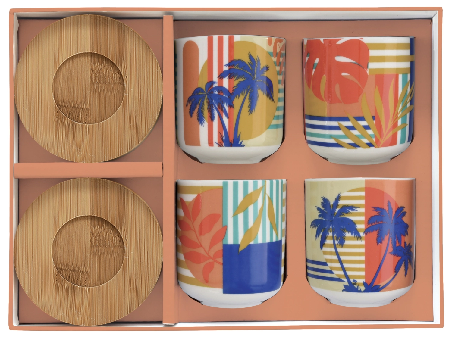 4 tasses à café avec soucoupe en bambou. baha 110ml