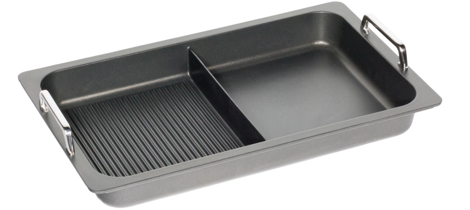 Bratplatte GN1/1, H5.5cm mit Steg, Grillboden u. Griffen