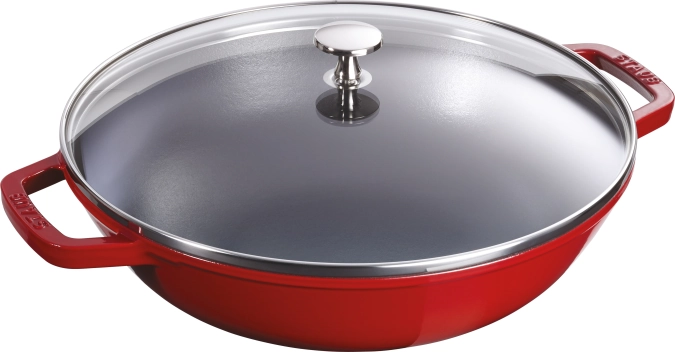 Wok avec couvercle en verre rouge cerise 4.4 lt., 30cm