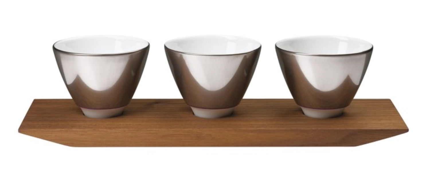 Polite Platinum Set de 3 coupes à amuse-bouche sur plateau