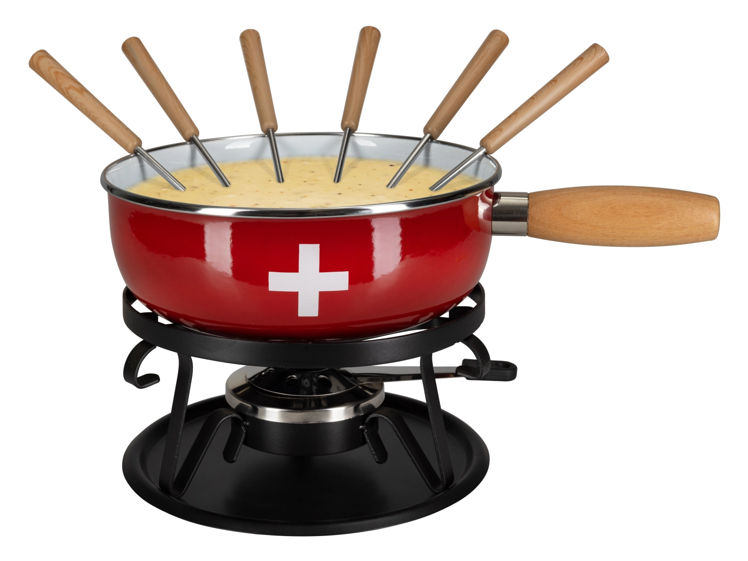 Set à fondue au fromage, émail  CH-Croix ,9 pièces,Ø22 cm,