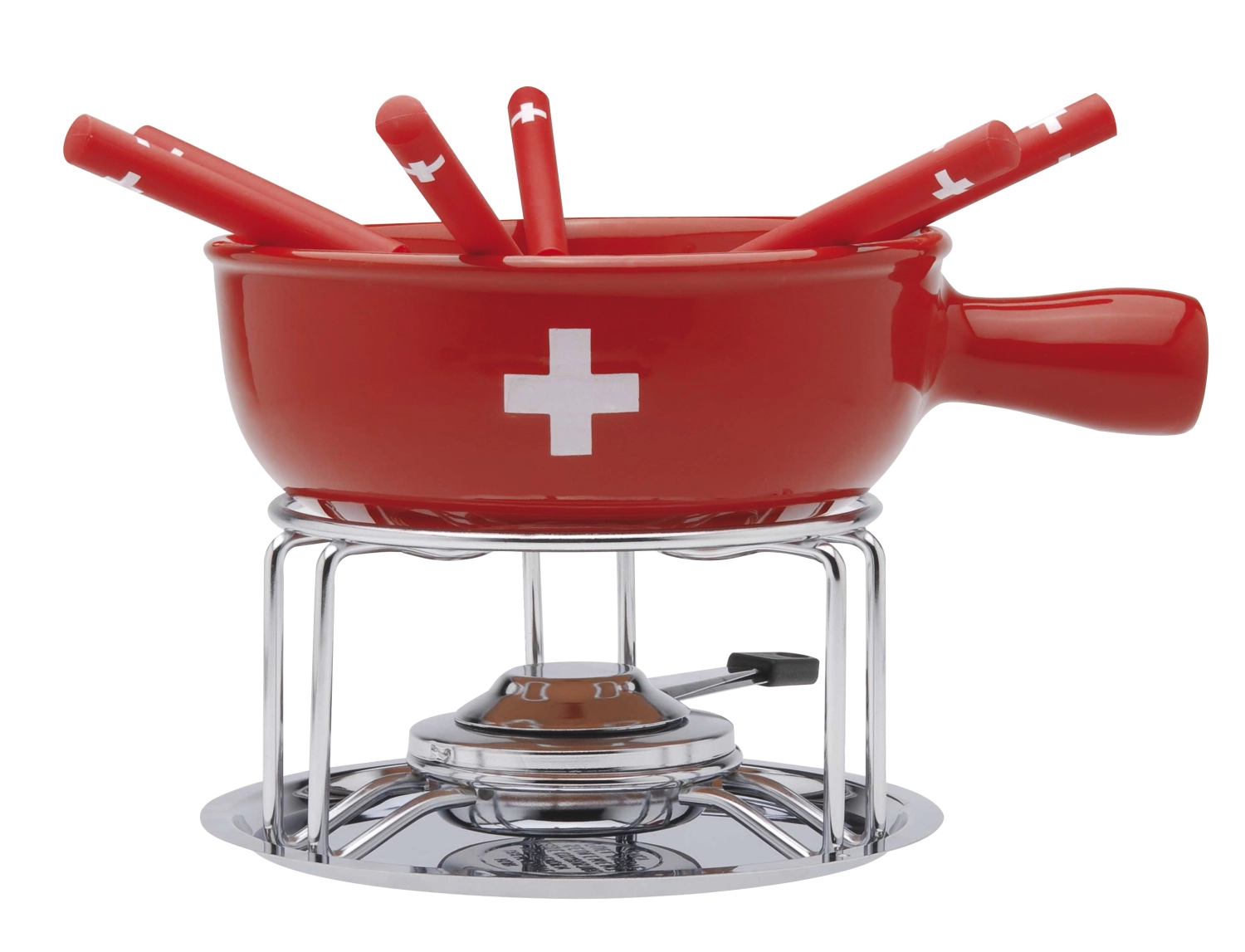 Set à fondue au fromage  CH-Croix , 9 pièces, Ø 22 cm,roug
