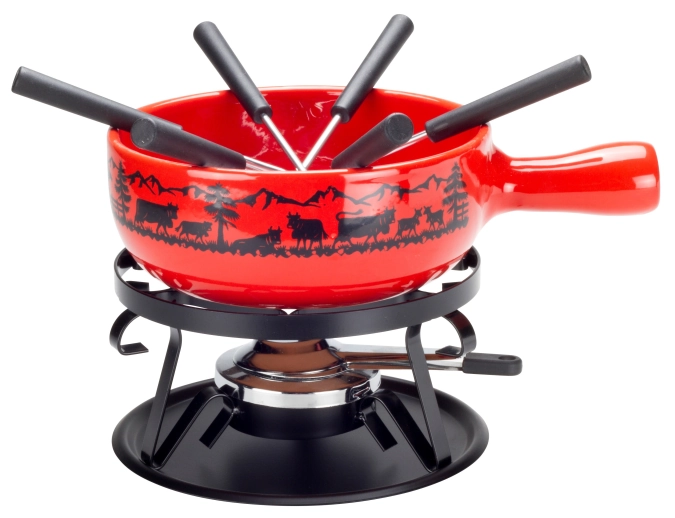 Käsefondue Set "Scherenschnitt",9-teilig,Ø 22 cm, rot