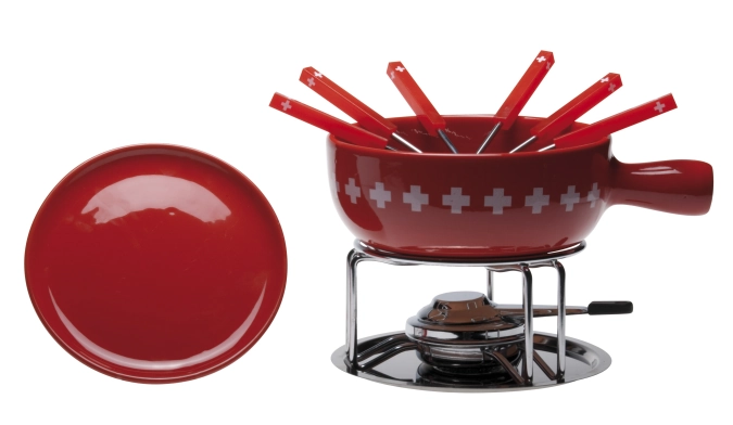 Käsefondue-Set "CH Kreuz Band",15-teilig,Ø22cm,rot