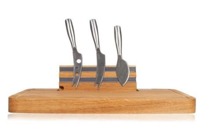 Plateau à fromage marron inox. chêne européen