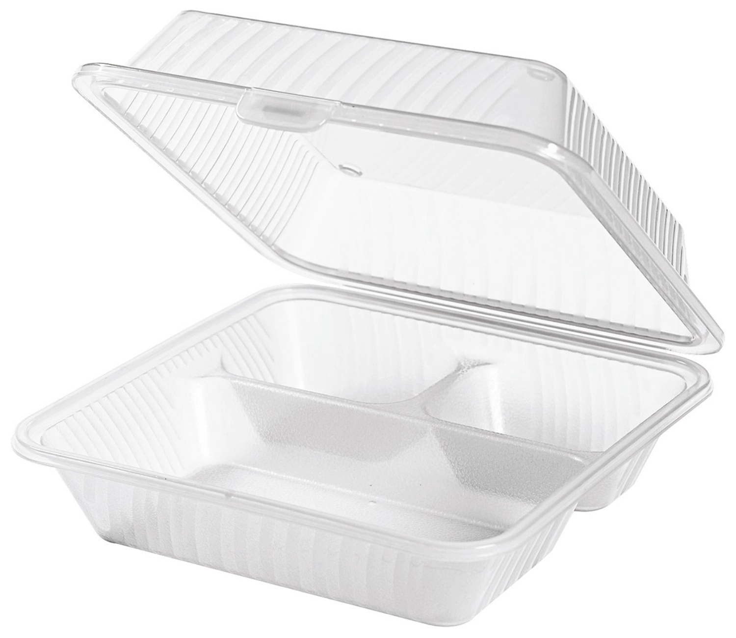 Eco-Takeouts Behälter, weiss 3 Fächer 23 x 23 x 9 cm