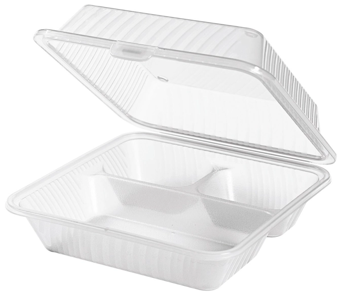 Eco-Takeouts Behälter, weiss 3 Fächer 23 x 23 x 9 cm