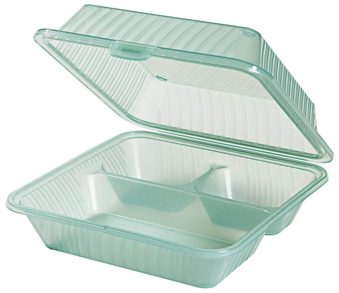 Eco-Takeouts Behälter, grün 3 Fächer 23 x 23 x 9 cm