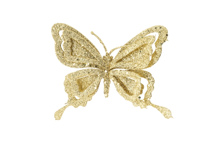 Clip papillon glitter dore 14x2xh10cm pl