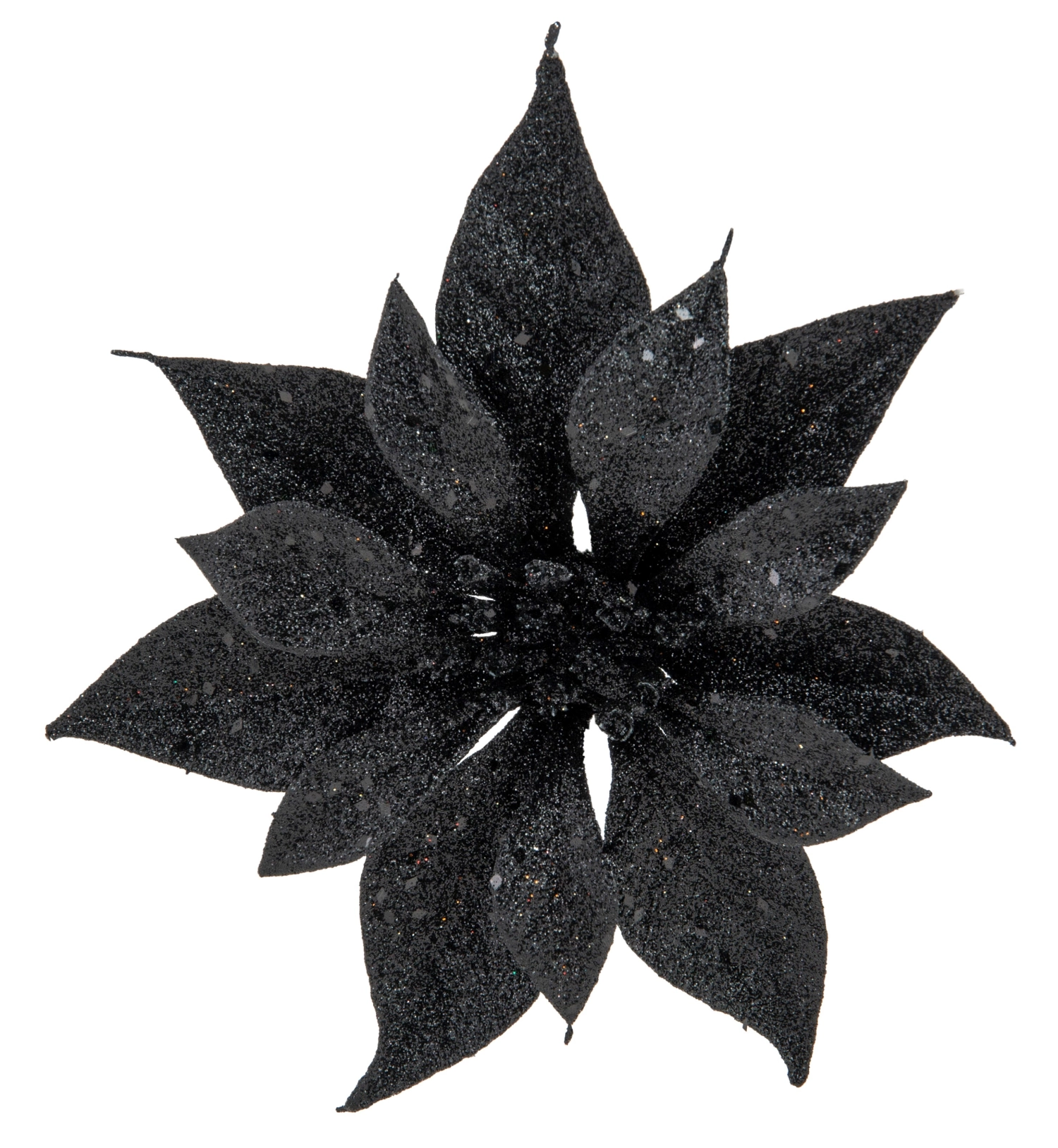 Poinsettia clip glitter noir d18cm plast ic