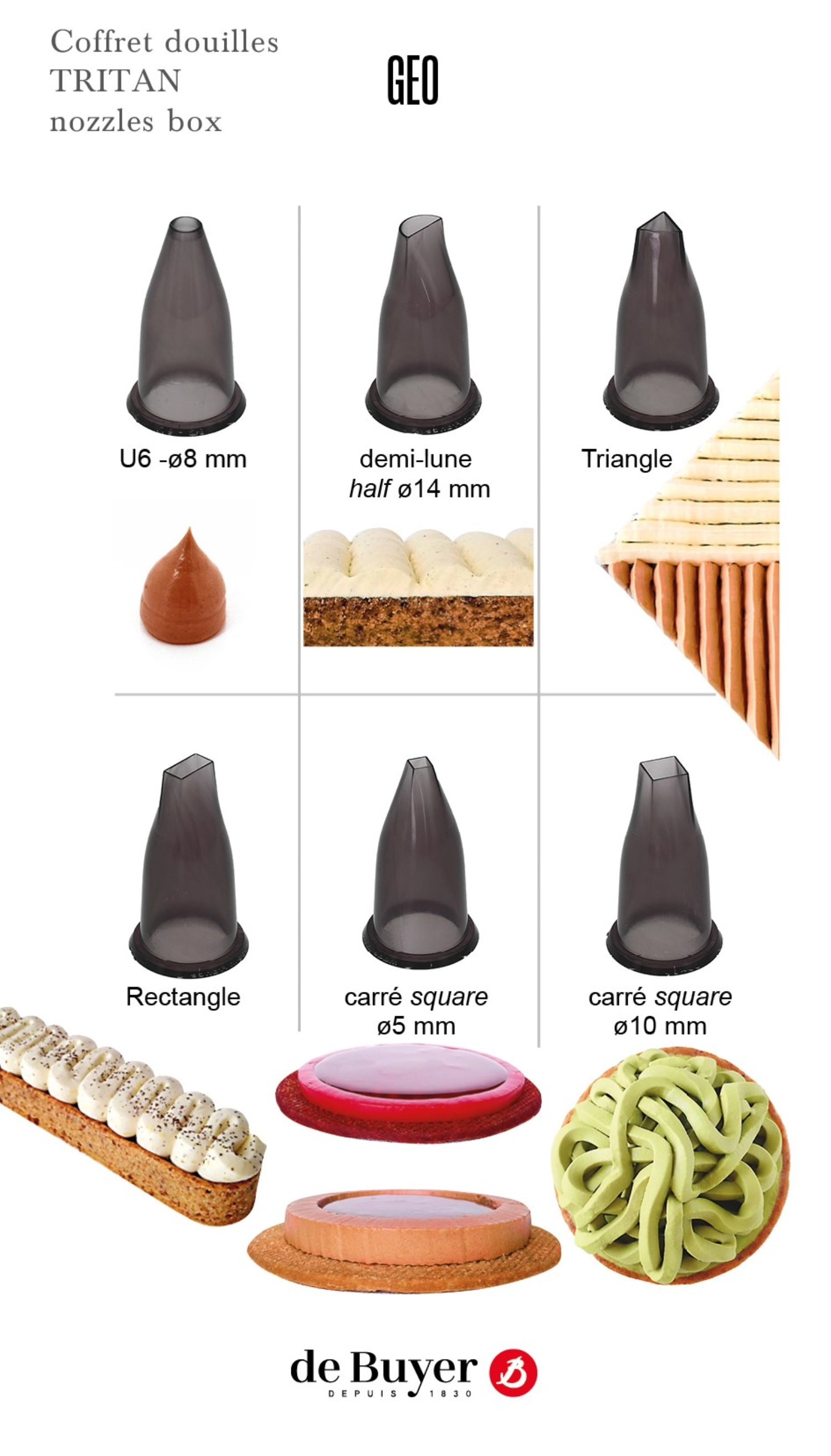 Coffret geo: 6 douilles tritan et support