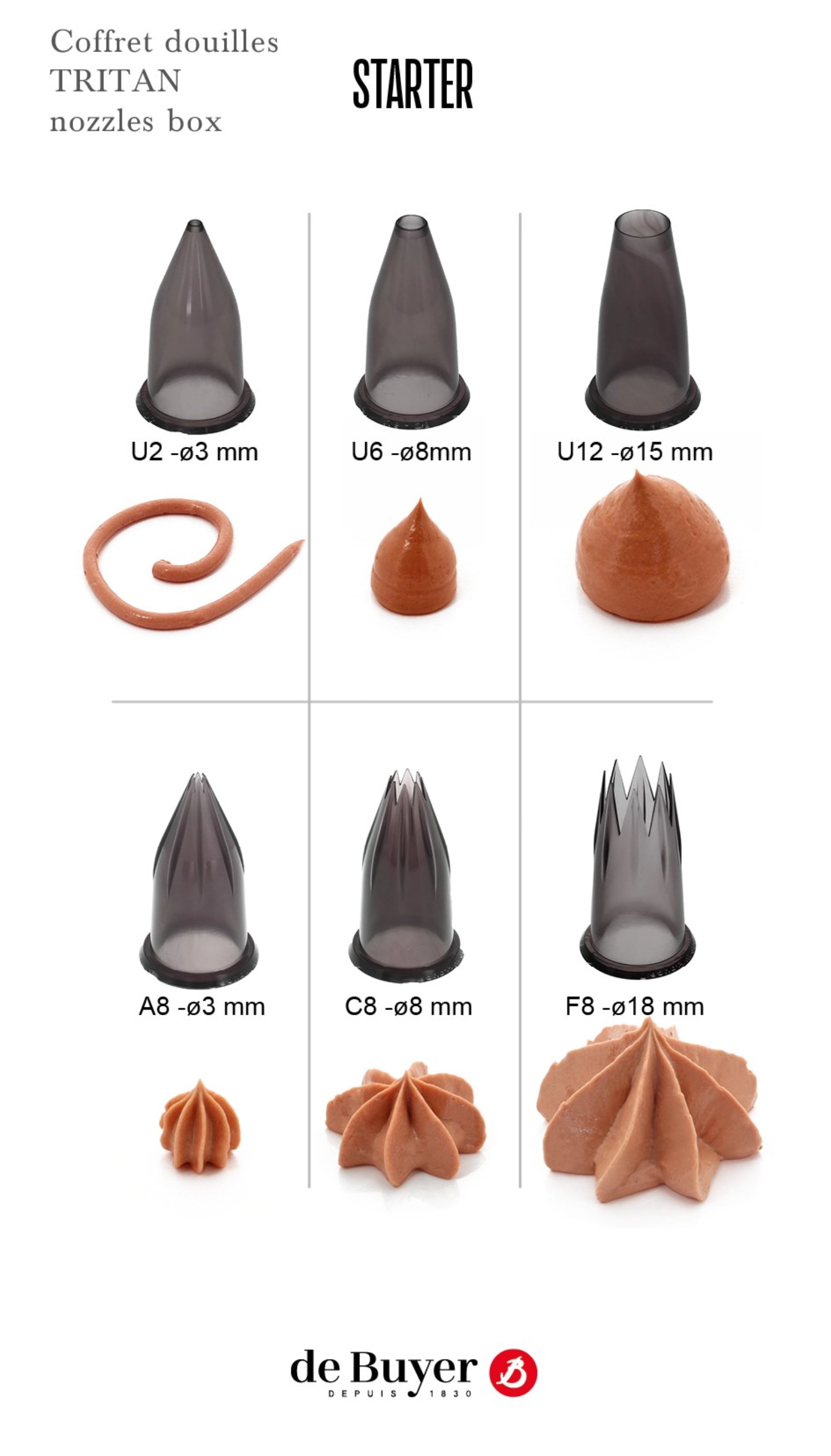 Coffret starter: 6 douilles tritan et support