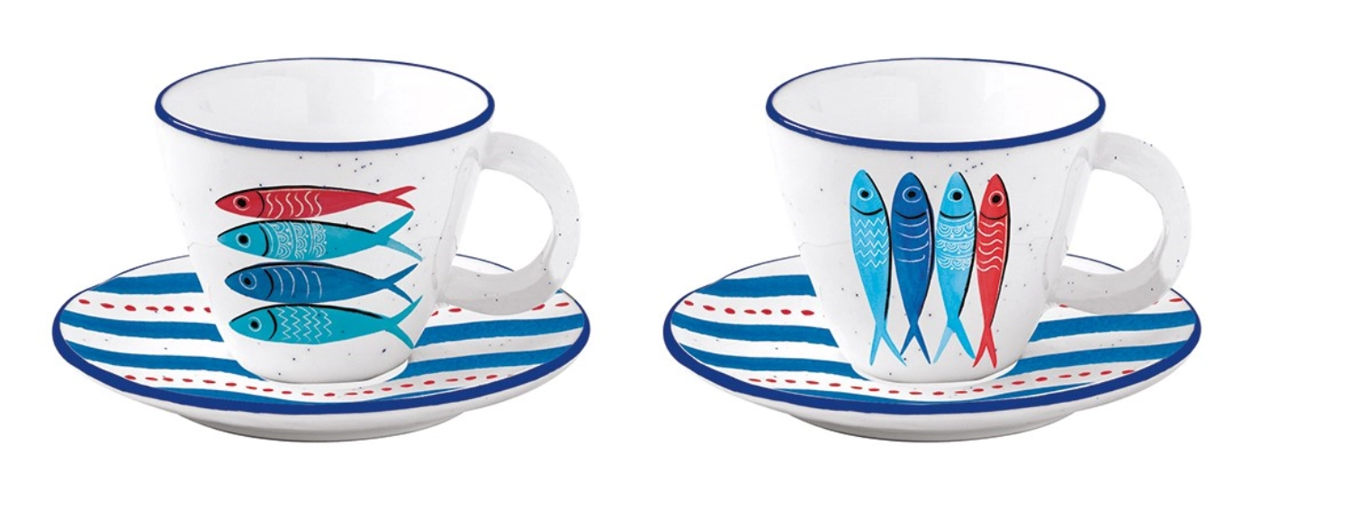 Set de 2 tasses à café assorties 120ml Sardines Party