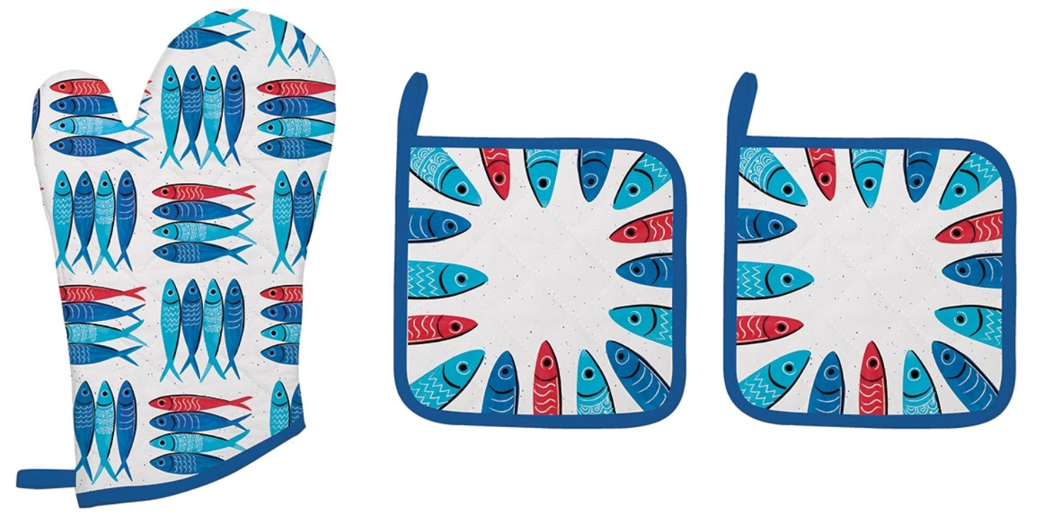 Set gant 30x20cm et 2 maniques 20x20cm Sardines Part