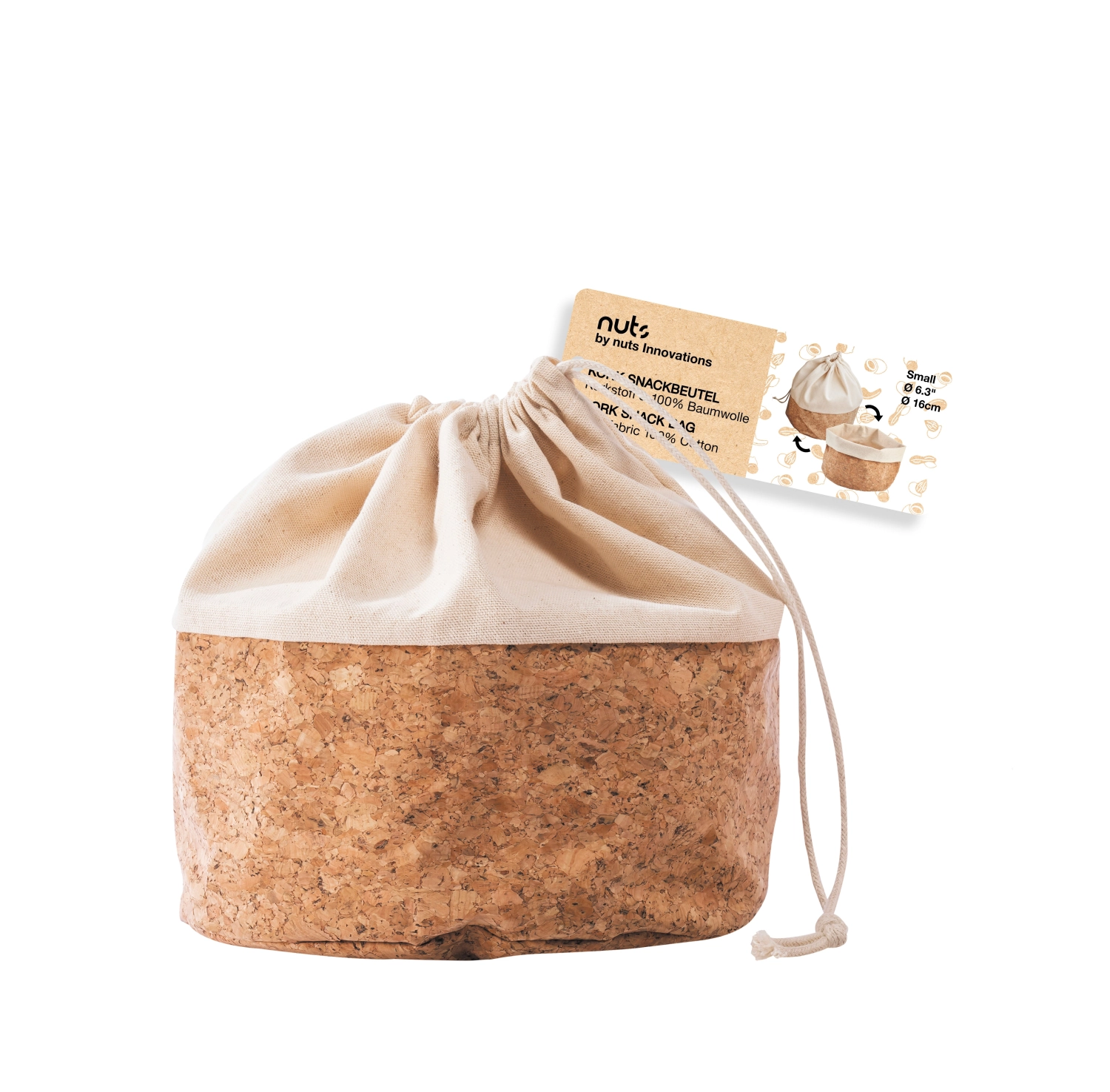 Sac à pain avec corde, coton s cork/beige, 16cm