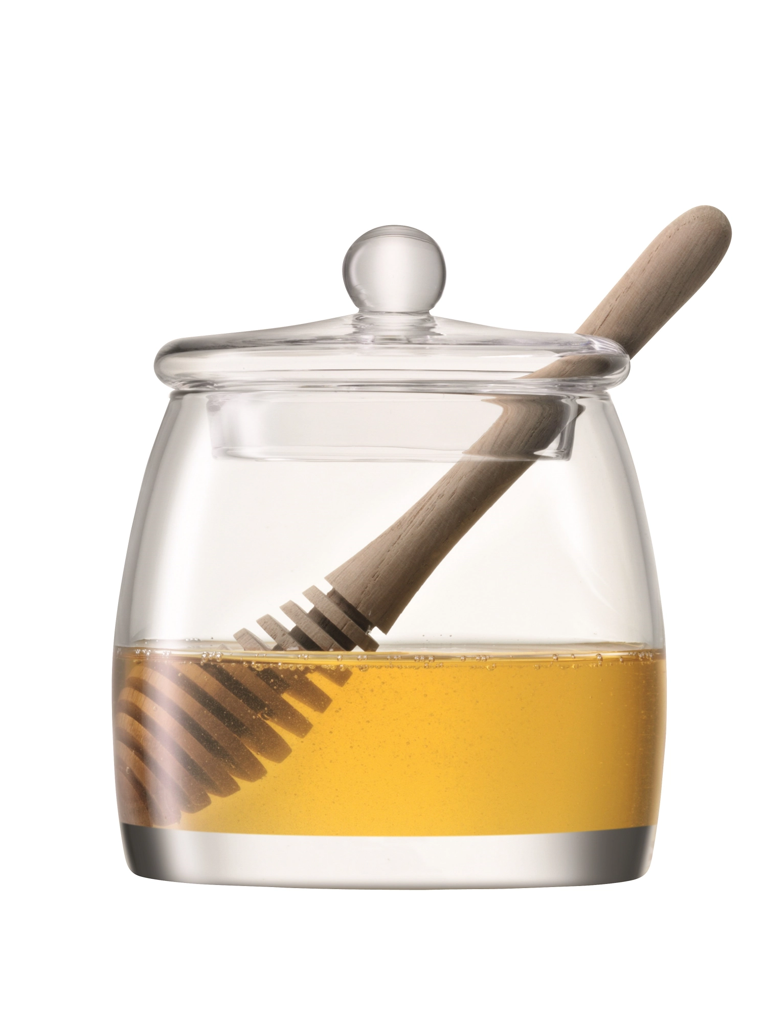 Serve pot à miel & sa cuillère en bois de chêne h12.5cm tran
