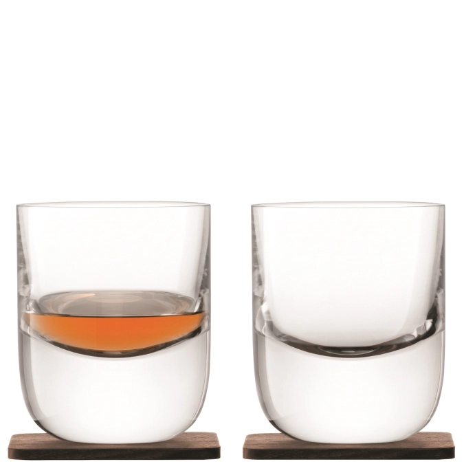 Whisky renfrew verre 270ml transparent avec dessous en noyer