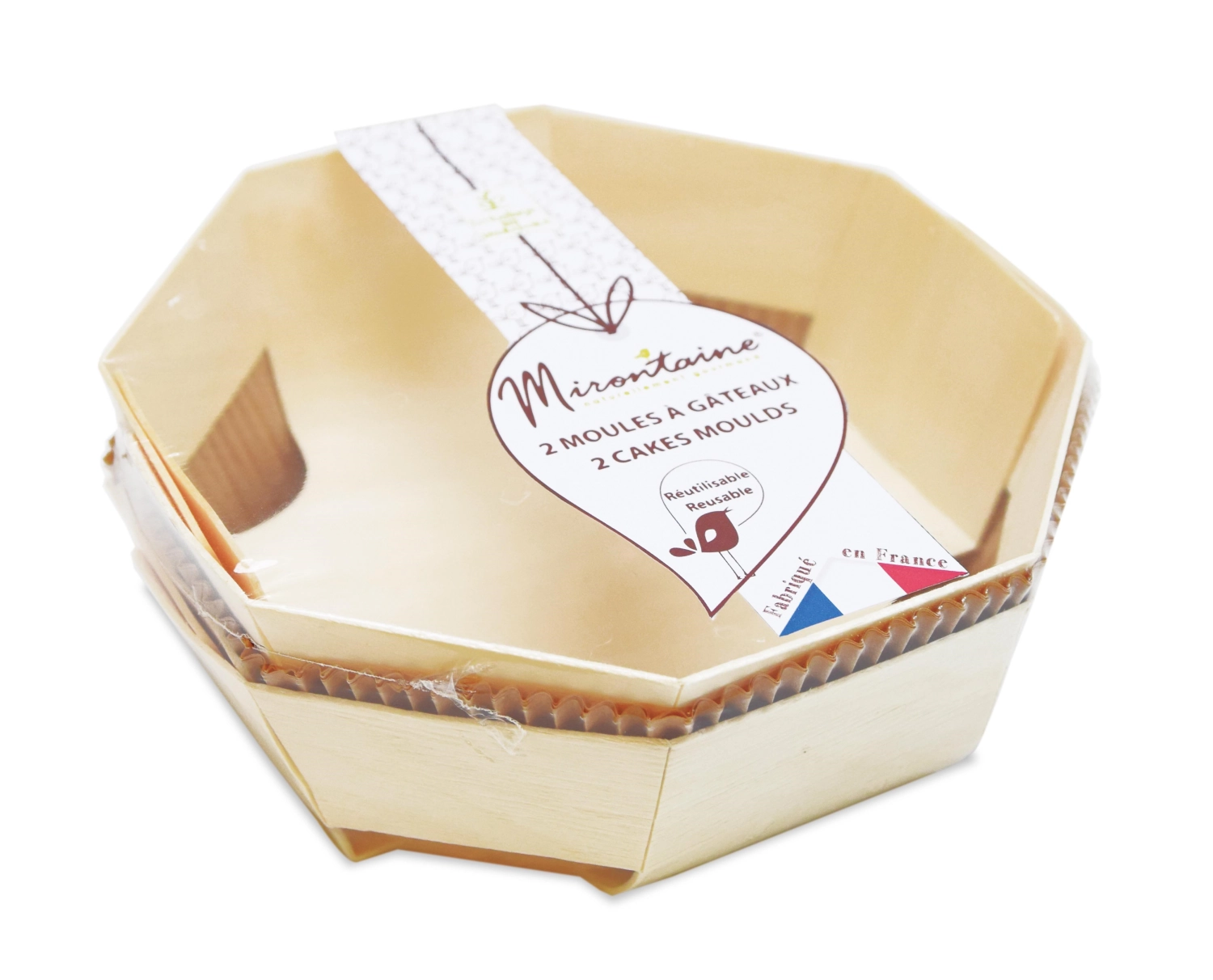 2 pcs. moule à gâteau d18cm en bois avec 4 papiers cuisson