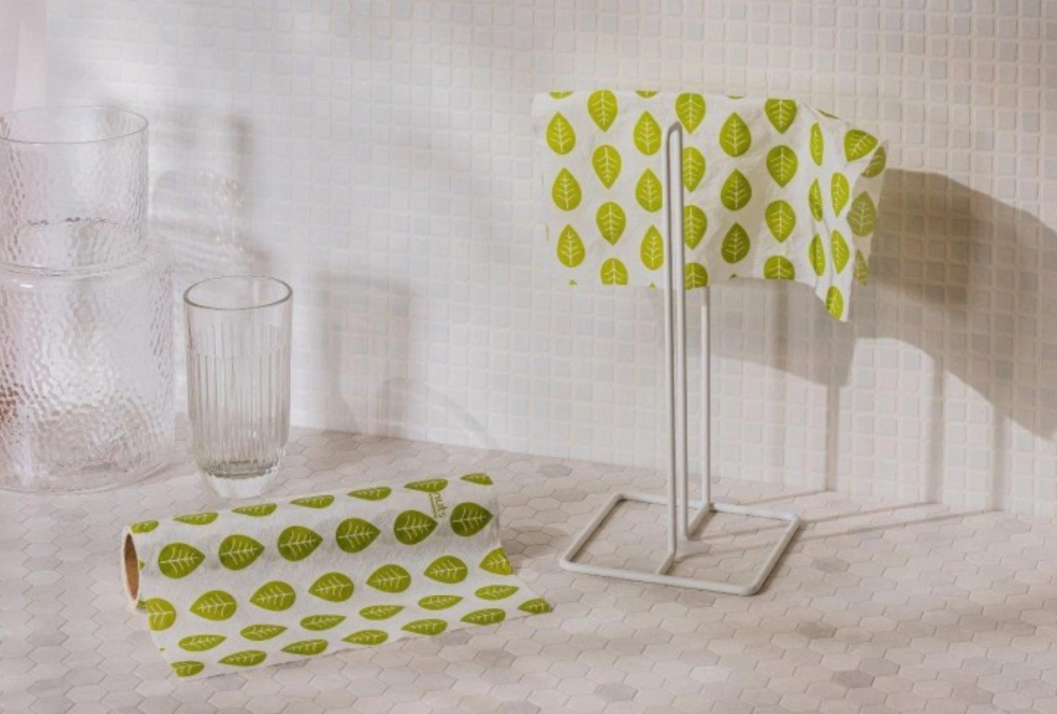 2er Set Papierrollenhalter grüne Blätter