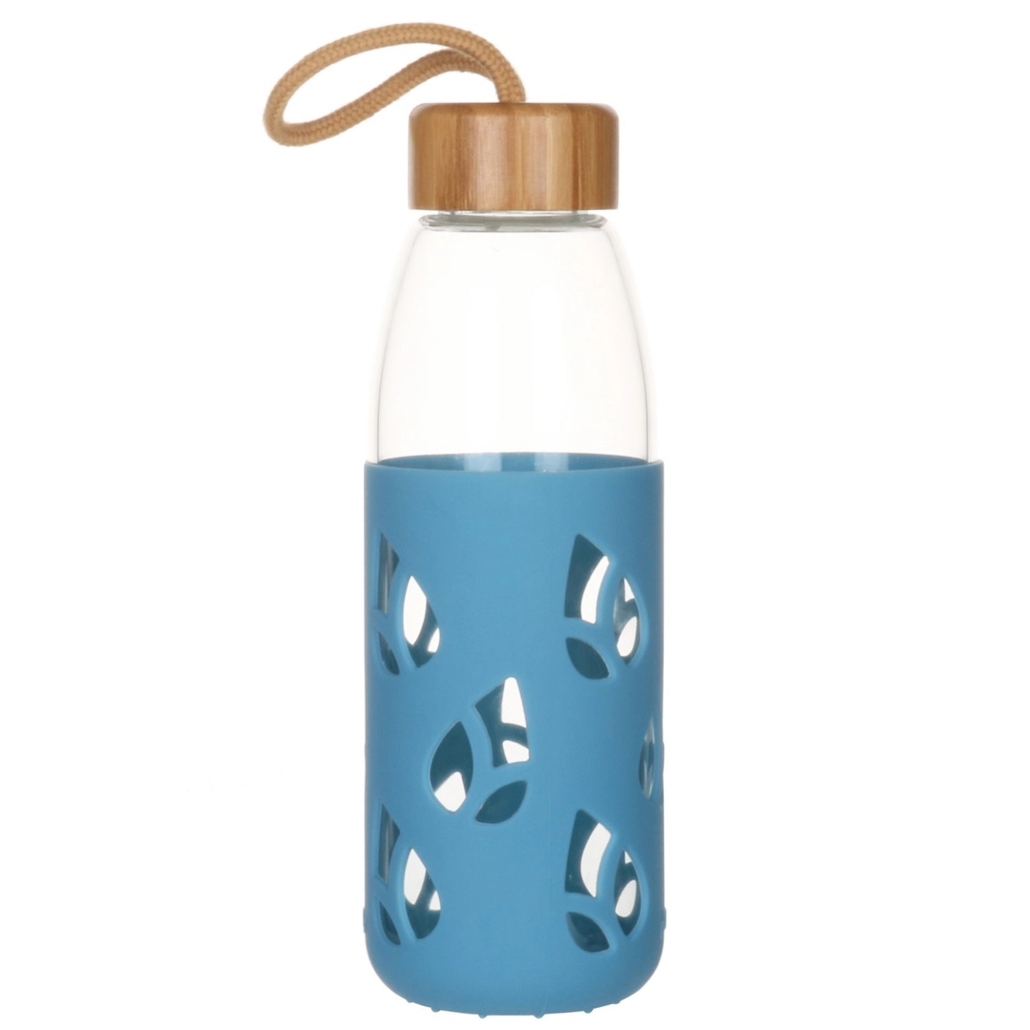 Bouteille en verre pebbly avec manche en bambou et silicone