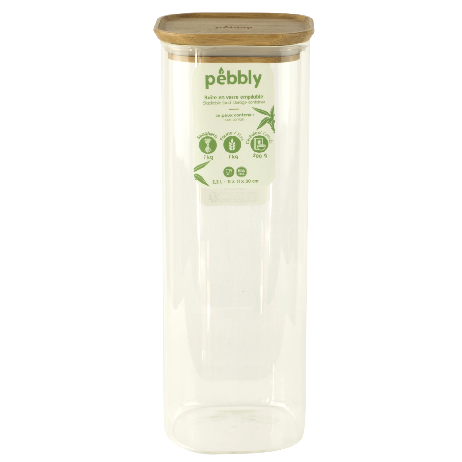 Pebbly bocal avec couvercle en bambou
