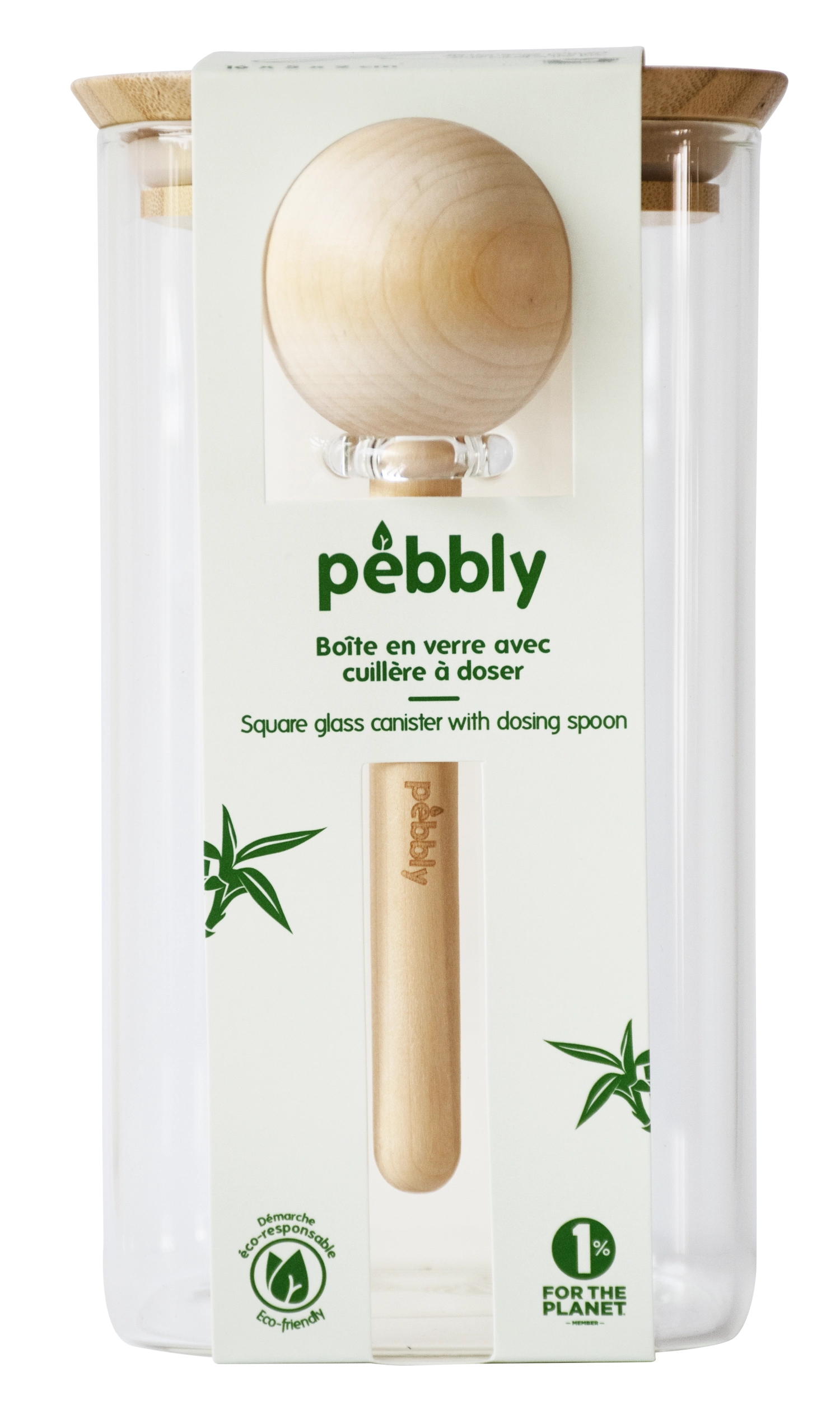 Pebbly bocal de stockage et cuillère en bambou 15ml