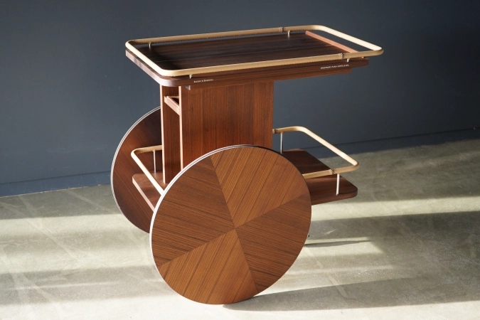 Chariot bar inox/cuir 92x57.6x88.5 cm