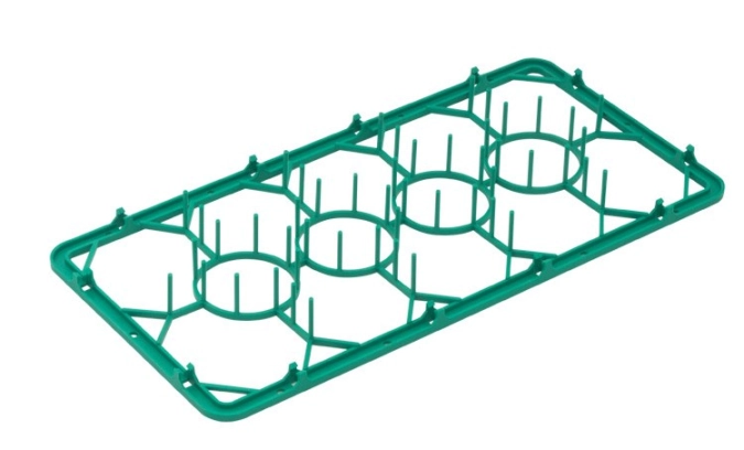 Insert vert dans demi-panier 50x25cm tasses 14 compartiments