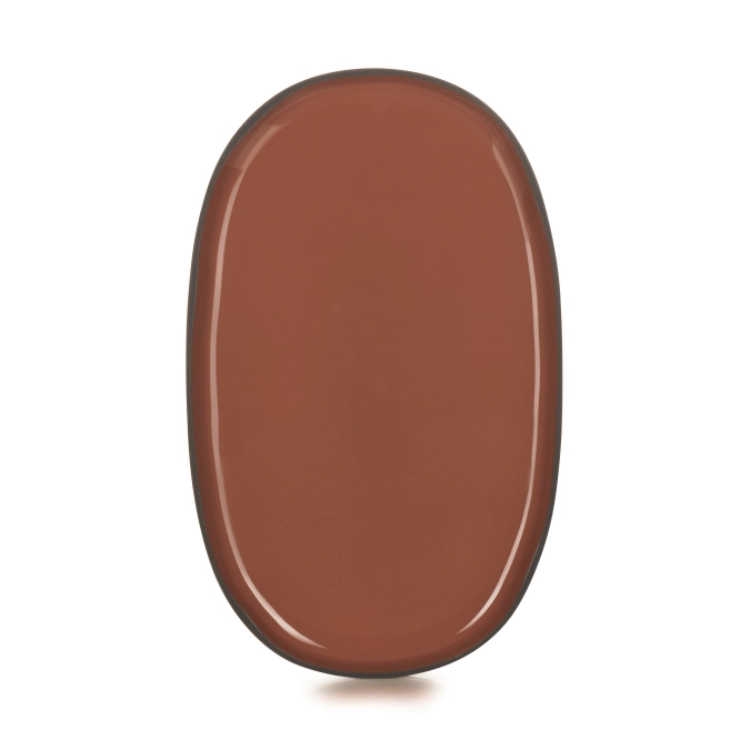 Caractère plat de service, ovale, 35.5x21.8x2.5cm, cannelle