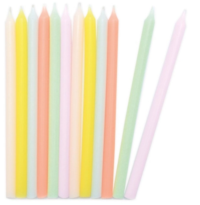 Set de 12 bougies longues pastel 12cm