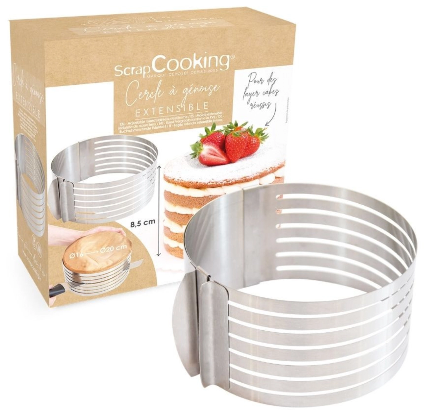 Moule à pâtisserie rond en inox extensible 16-20cm h8.5cm