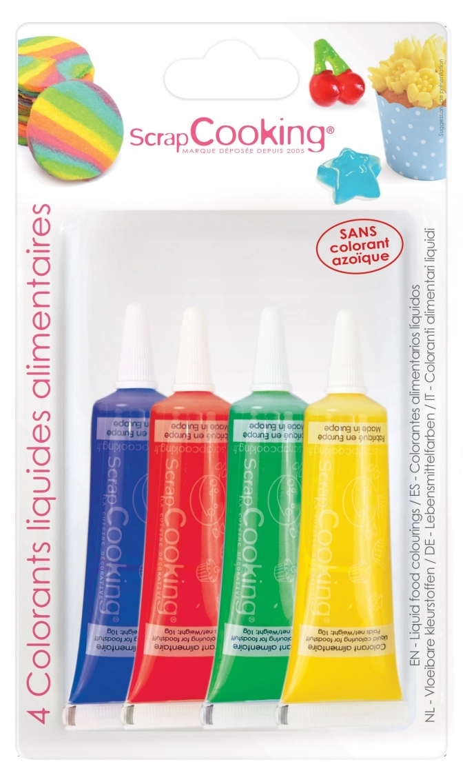 4 crayons alimentaires bleu rouge jaune vert 10g