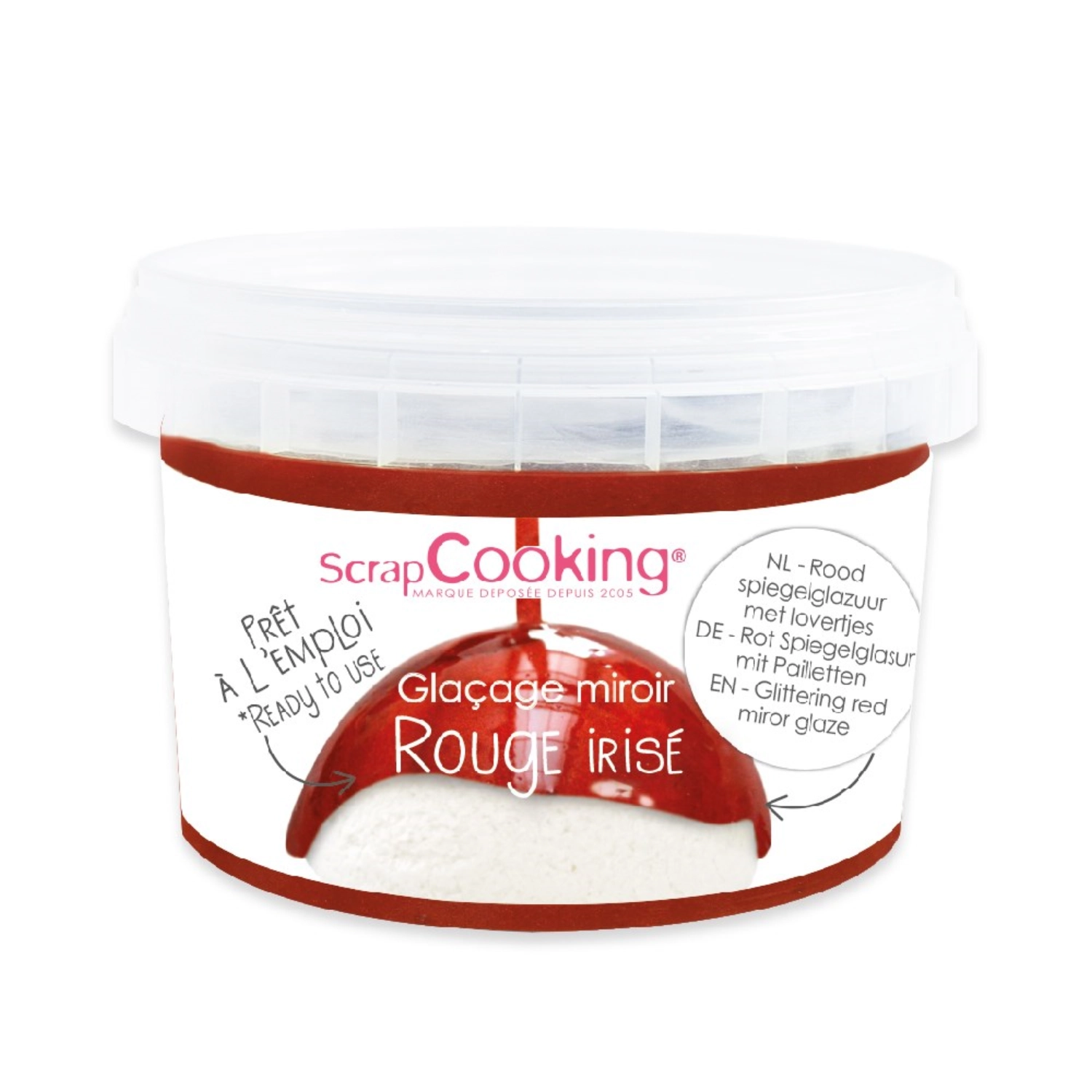 Glaçage miroir prêt à l'emploi, rouge scintillant, 300g