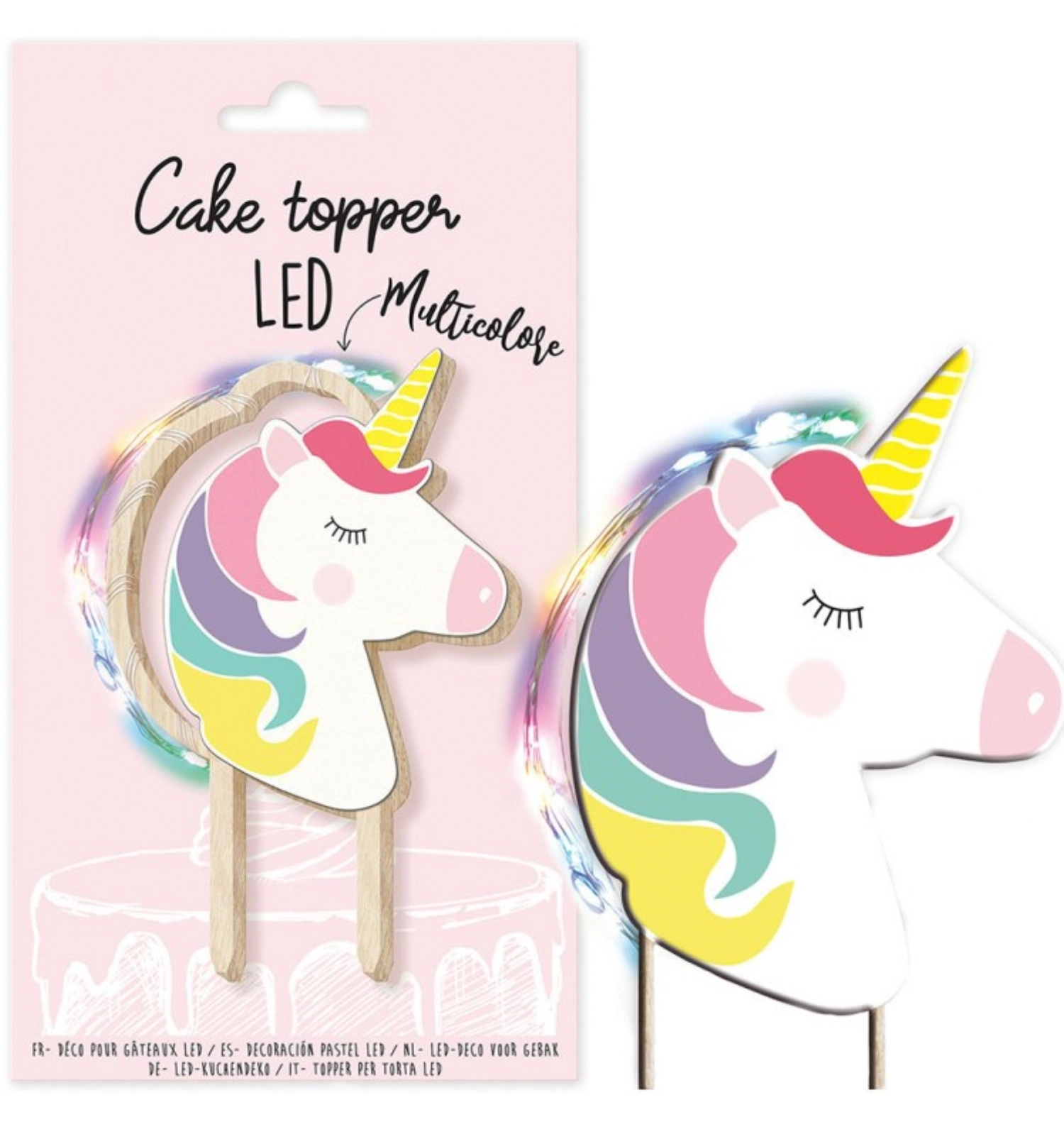 Cake topper avec éclairage led licorne