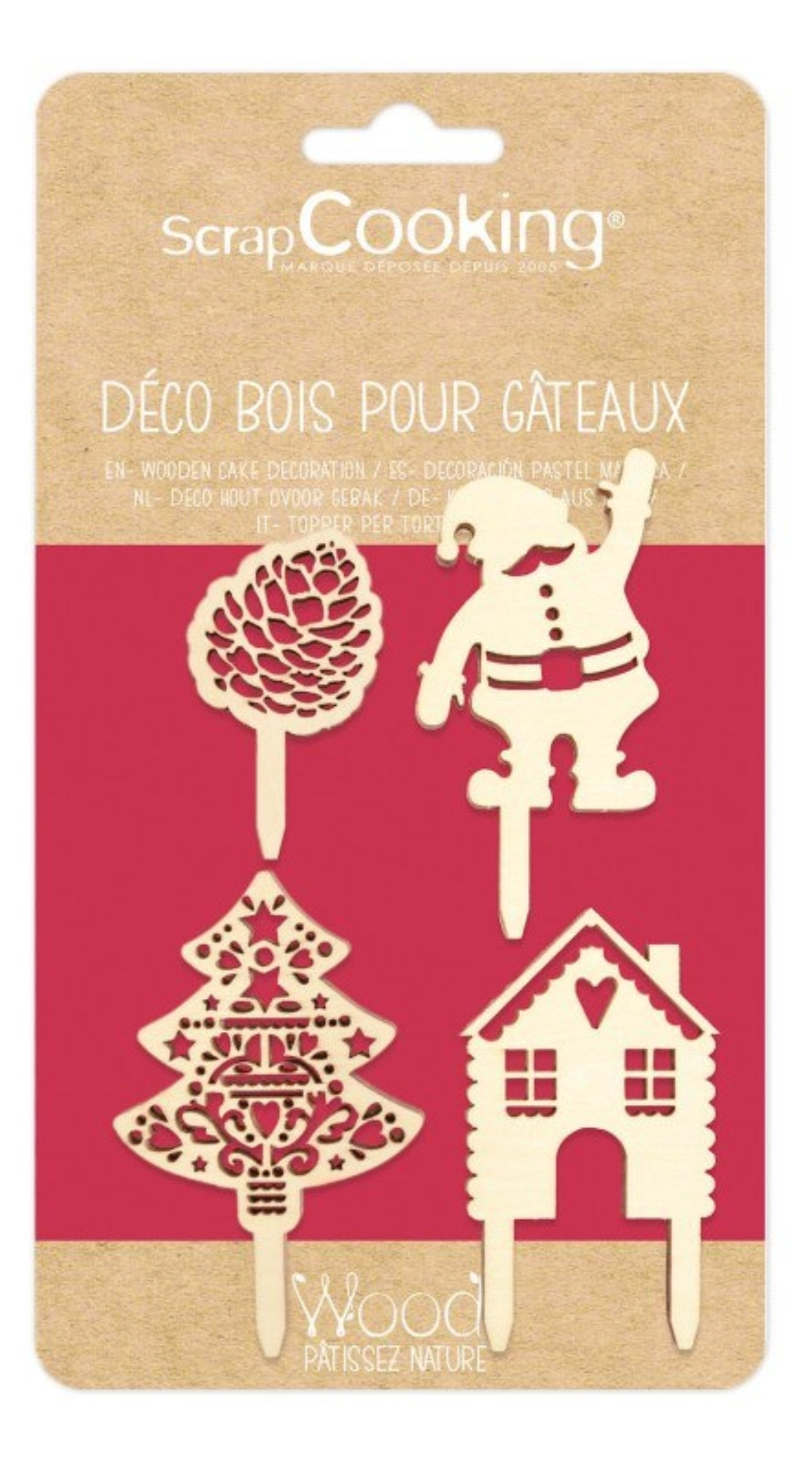 Set de 4 pcs. décoration de gâteaux en bois noël