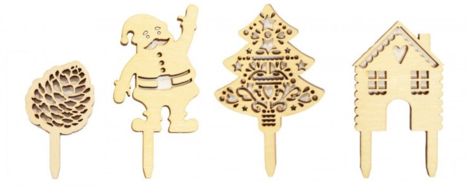 Set de 4 pcs. décoration de gâteaux en bois noël
