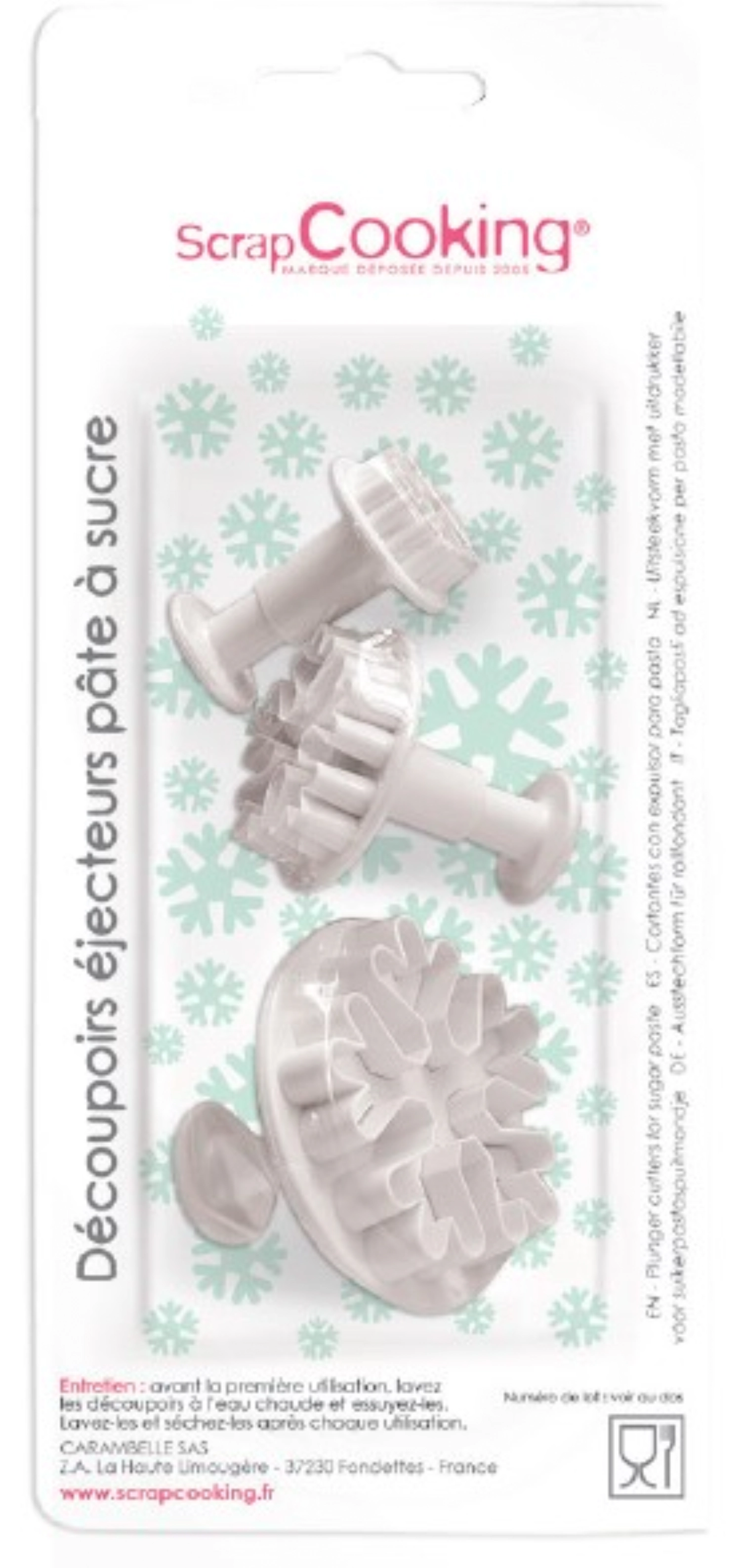 3 découpoirs éjecteurs blancs flocons pour pas