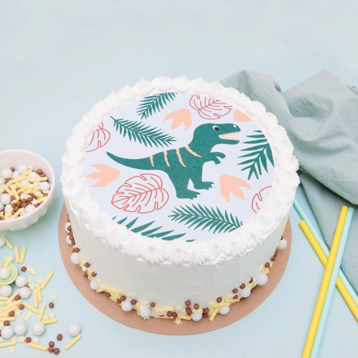 Dessus de tarte en pâte à sucre dino d18cm