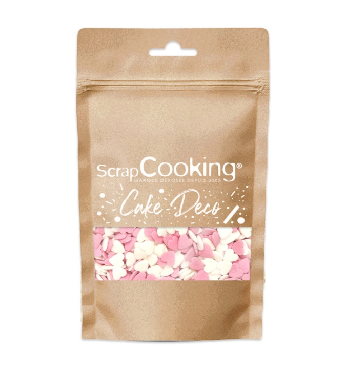 Sucre décoratif coeurs blancs roses 50g