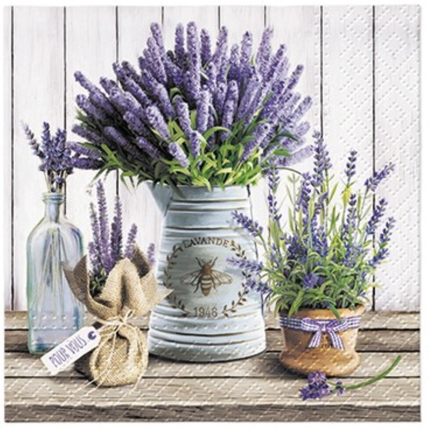 Serviettes Cocktail 20x Lavender in Bucket 25x25cm