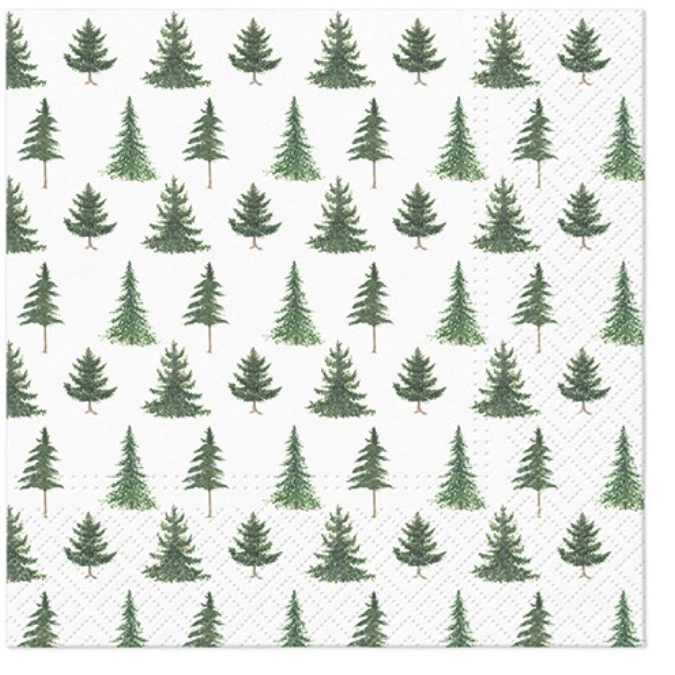 Serviettes Lunch 20x, Sapins verts/blancs 33x33cm