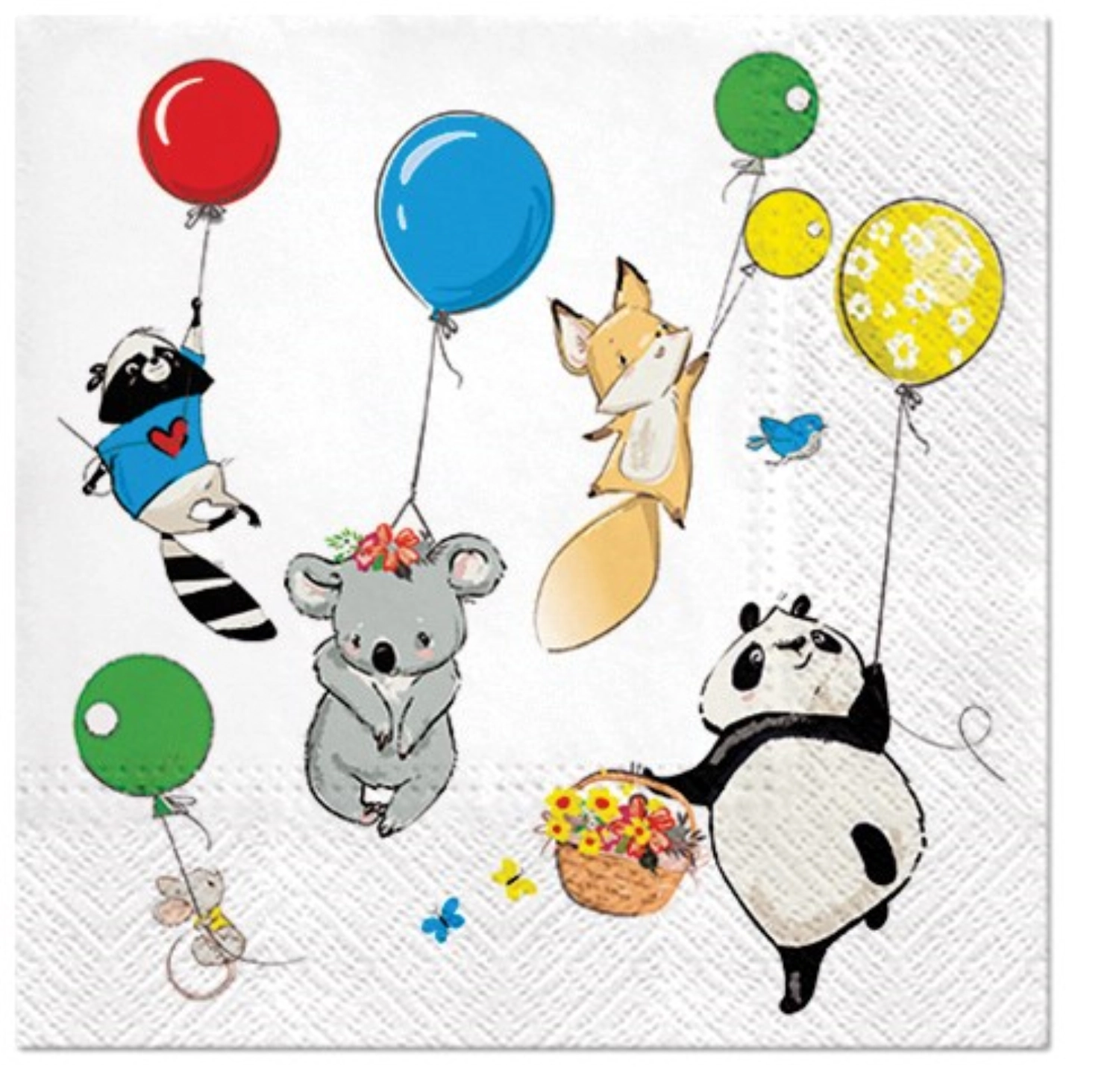 Servietten Lunch 20x Tiere m. Ballon, 33x33cm